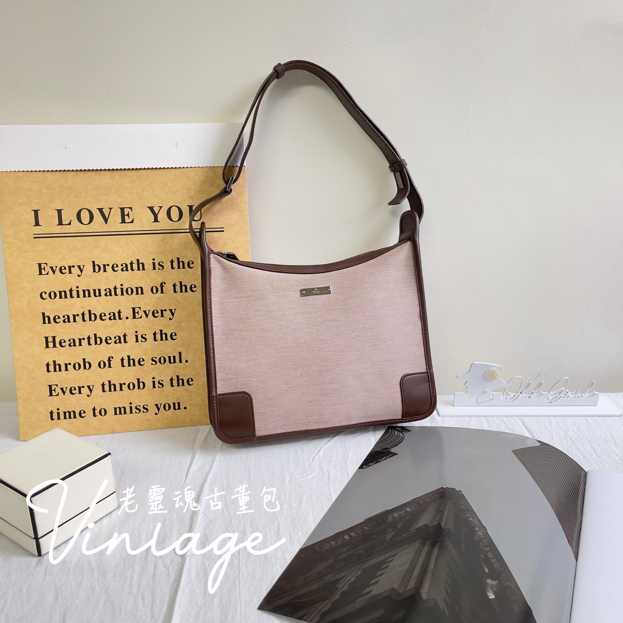 GUCCI 裸粉拼色腋下包