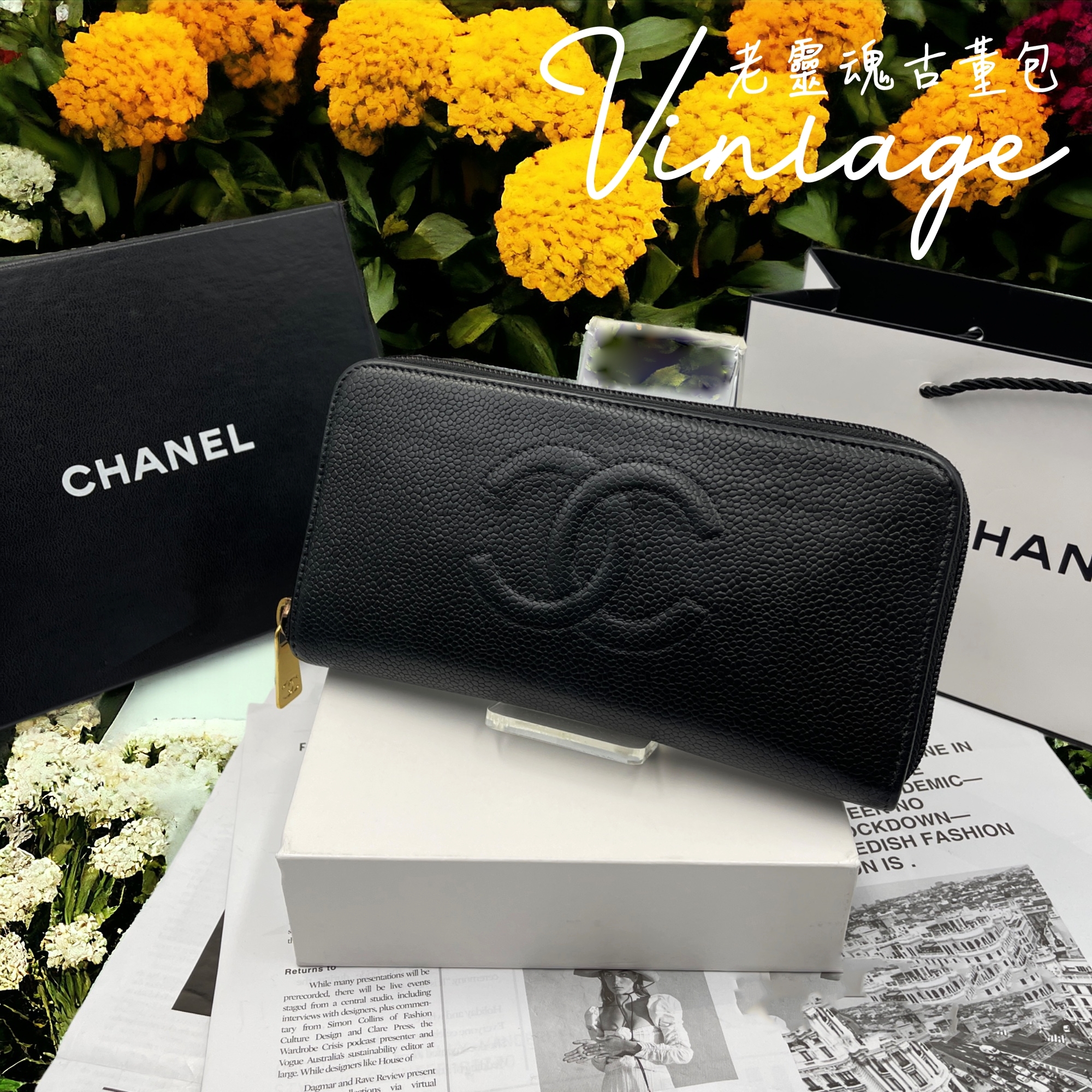 CHANEL 魚子醬ㄇ型長夾
