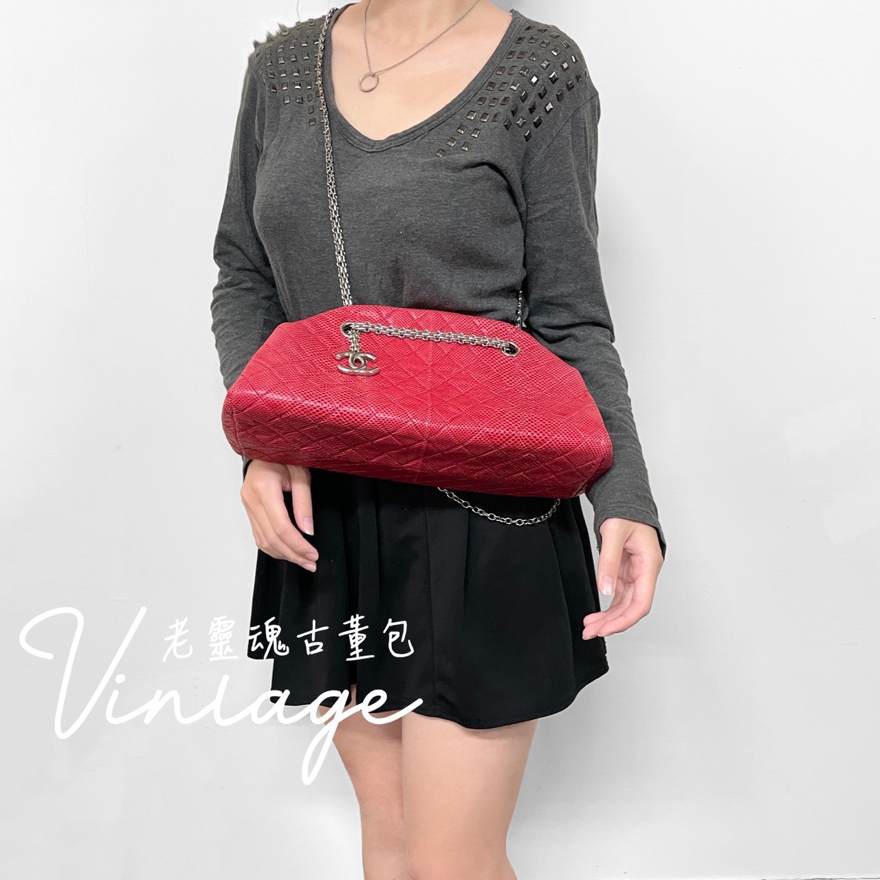 CHANEL 稀品蜥蜴皮銀鍊包