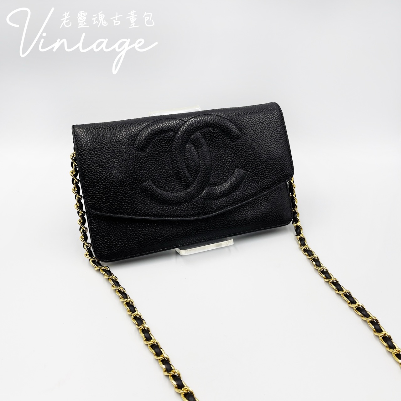 CHANEL 黑色魚子醬皮夾