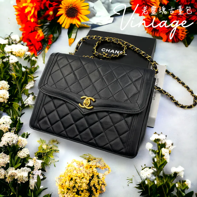 CHANEL 黑金菱格轉釦鏈條包